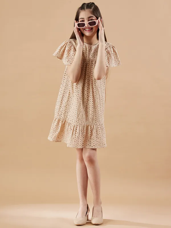 Beige_Round_neck_dress_|_Premium_cotton_Fabric_with_zipper