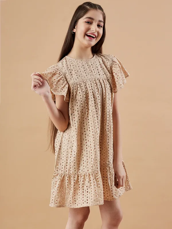 Beige_Round_neck_dress_|_Premium_cotton_Fabric_with_zipper