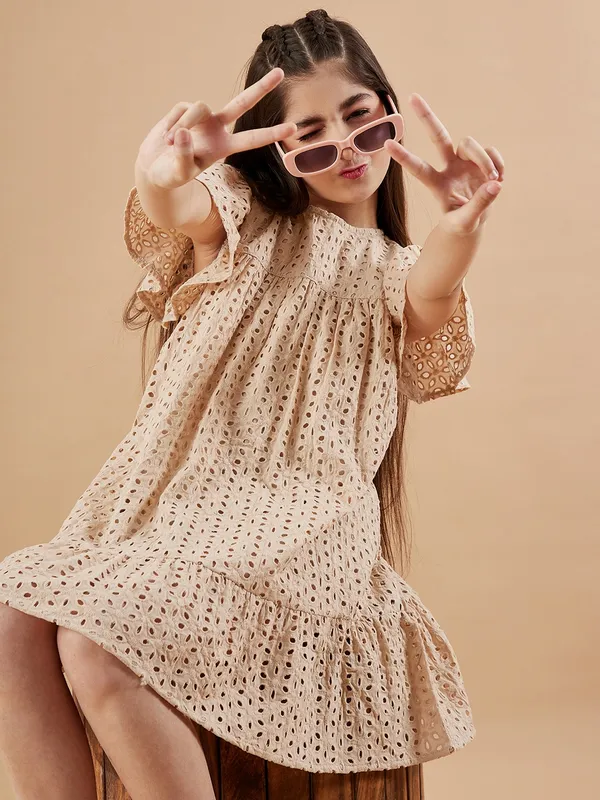 Beige_Round_neck_dress_|_Premium_cotton_Fabric_with_zipper