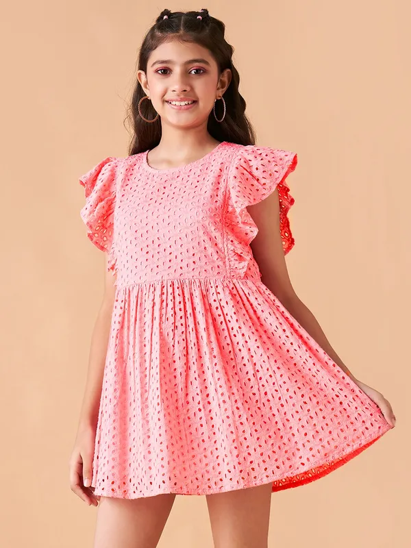 Peach_Round_neck_dress_|_Premium_cotton_Fabric_with_zipper
