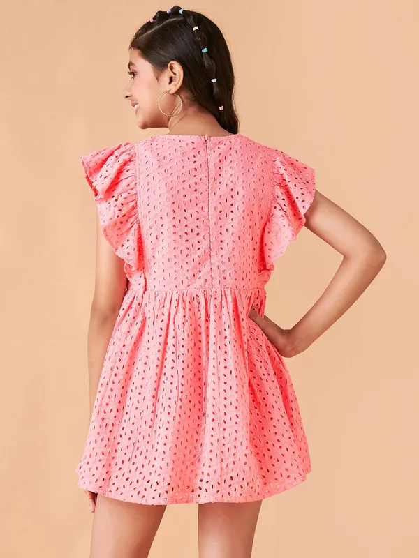 Peach_Round_neck_dress_|_Premium_cotton_Fabric_with_zipper