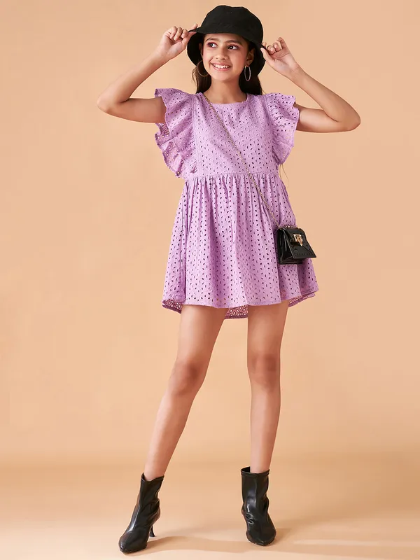Lavender_Round_neck_dress_|_Premium_cotton_Fabric_with_zipper