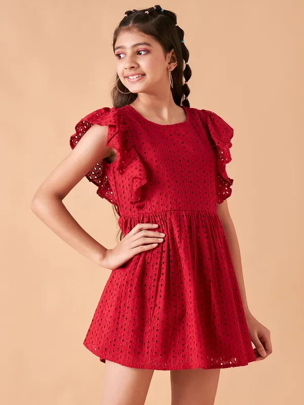 Maroon_Round_neck_dress_|_Premium_cotton_Fabric_with_zipper