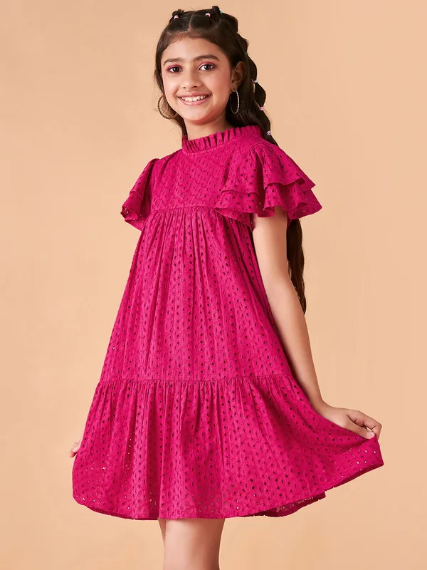 Magenta_Round_neck_dress_|_Premium_cotton_Fabric_with_zipper