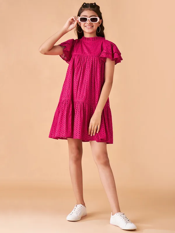 Magenta_Round_neck_dress_|_Premium_cotton_Fabric_with_zipper
