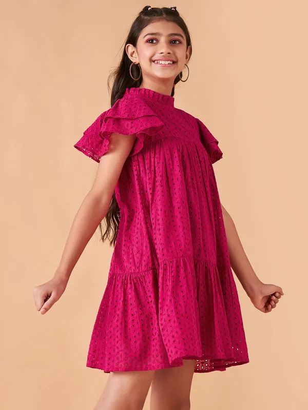 Magenta_Round_neck_dress_|_Premium_cotton_Fabric_with_zipper