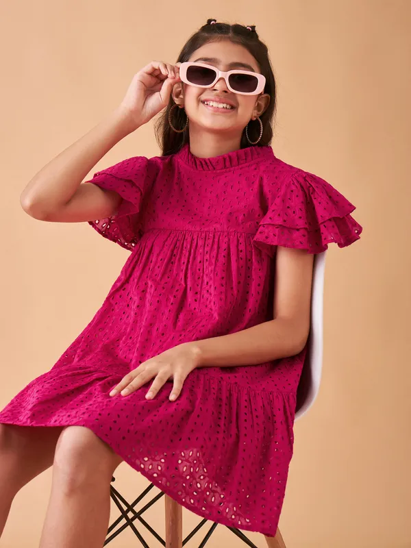 Magenta_Round_neck_dress_|_Premium_cotton_Fabric_with_zipper