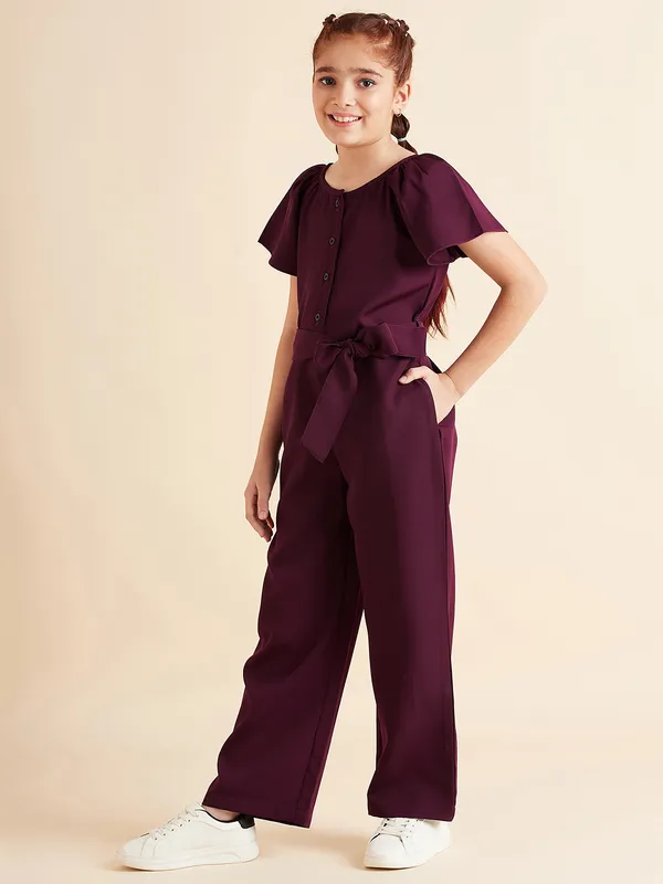 Wine_Jumpsuit_for_Girls_|_Solid/Plain