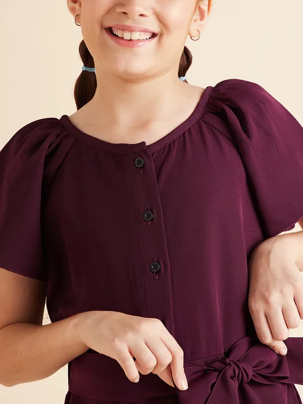 Wine_Jumpsuit_for_Girls_|_Solid/Plain
