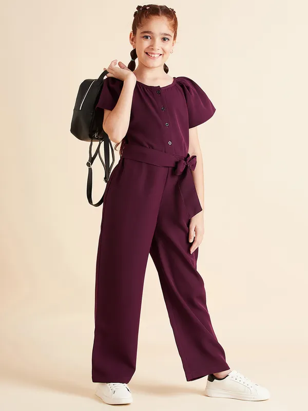 Wine_Jumpsuit_for_Girls_|_Solid/Plain