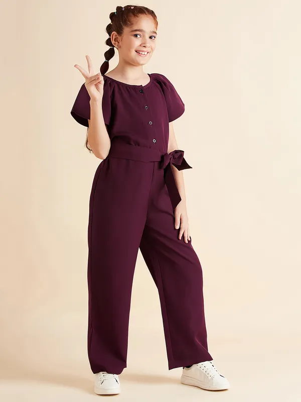 Wine_Jumpsuit_for_Girls_|_Solid/Plain