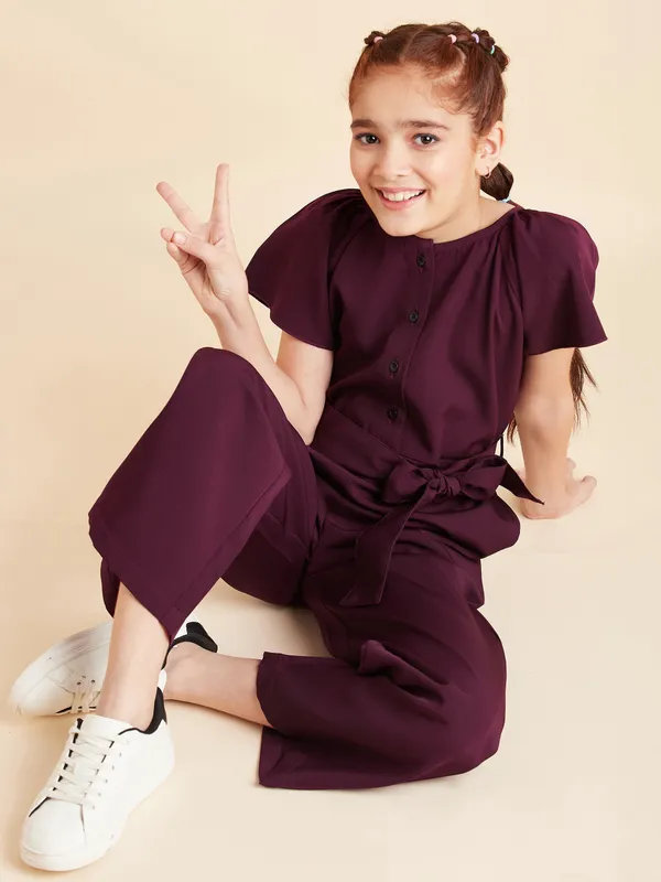Wine_Jumpsuit_for_Girls_|_Solid/Plain