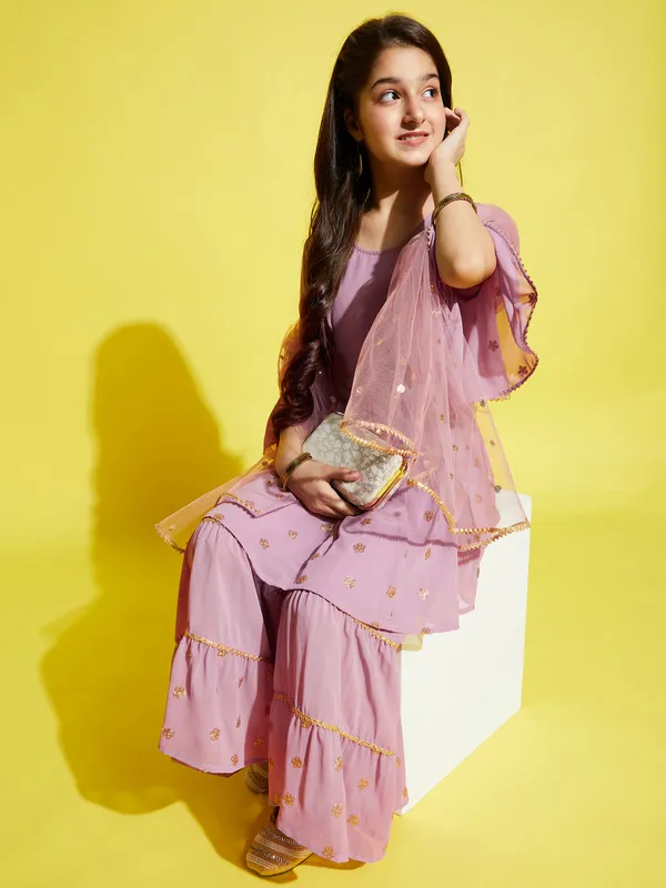 Pink_Kurta_And_Sharara_Set_for_Girls_|_Georgette_Embroide