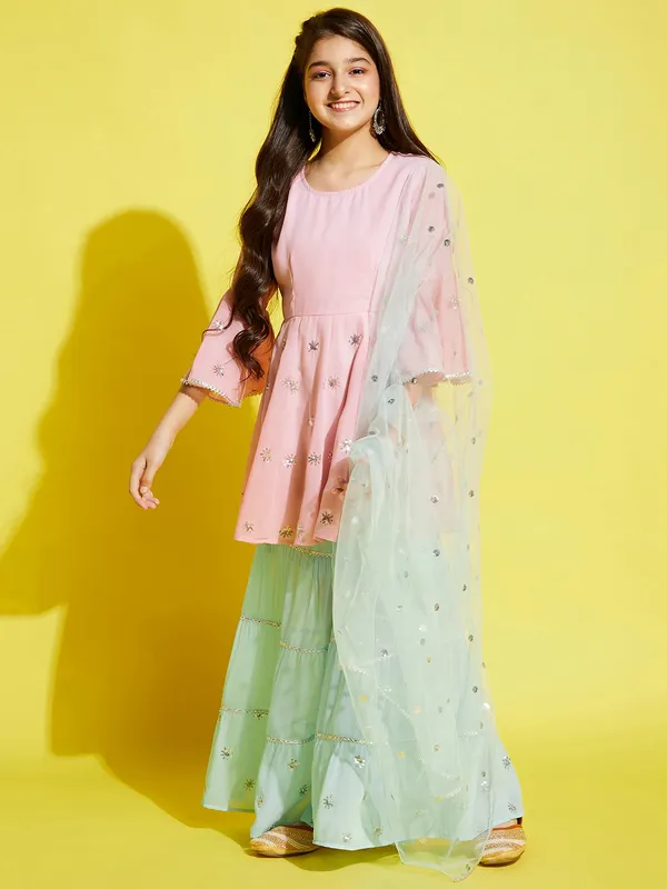 Pink_Kurta_And_Sharara_Set_for_Girls_|_Georgette_Embroide