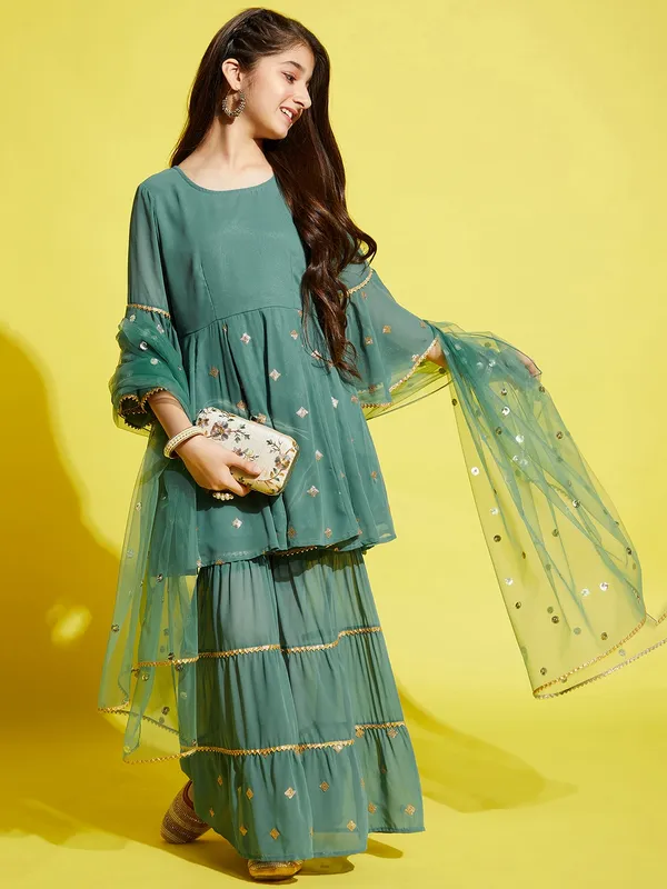 Sea_Green_Kurta_And_Sharara_Set_for_Girls_|_Georgette_Embroide