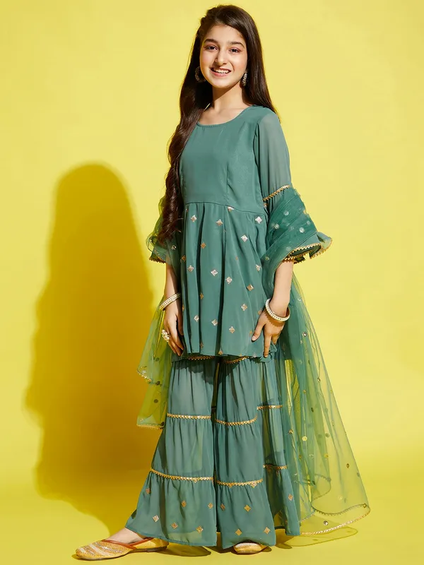 Sea_Green_Kurta_And_Sharara_Set_for_Girls_|_Georgette_Embroide