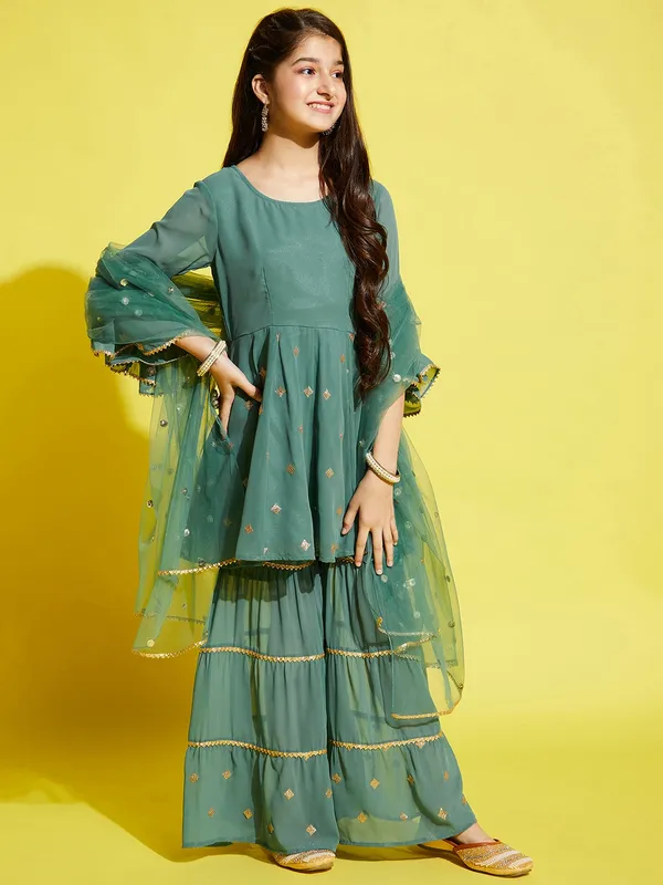 Sea_Green_Kurta_And_Sharara_Set_for_Girls_|_Georgette_Embroide