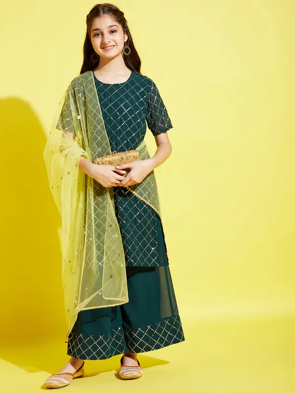 Green__Kurta_And_Sharara_Set_for_Girls_|_Georgette_Embroide