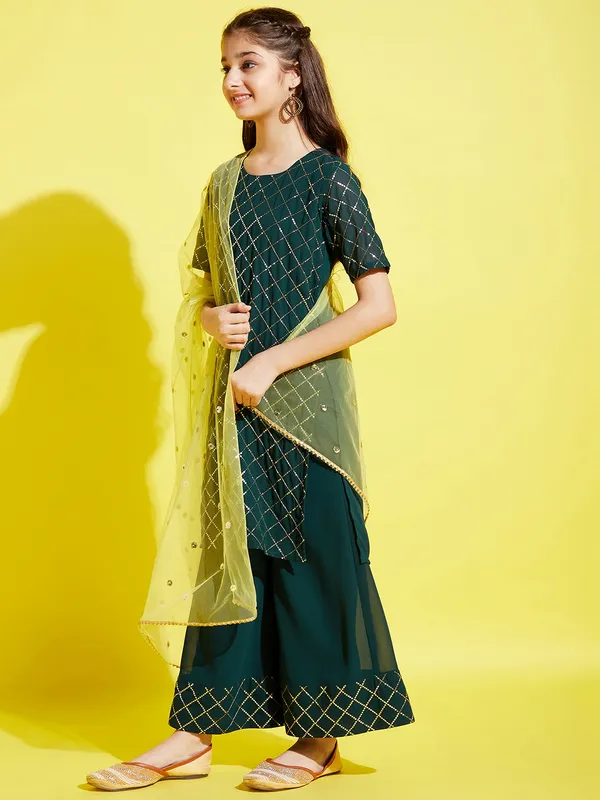 Green__Kurta_And_Sharara_Set_for_Girls_|_Georgette_Embroide