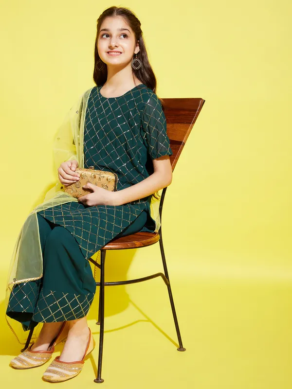Green__Kurta_And_Sharara_Set_for_Girls_|_Georgette_Embroide