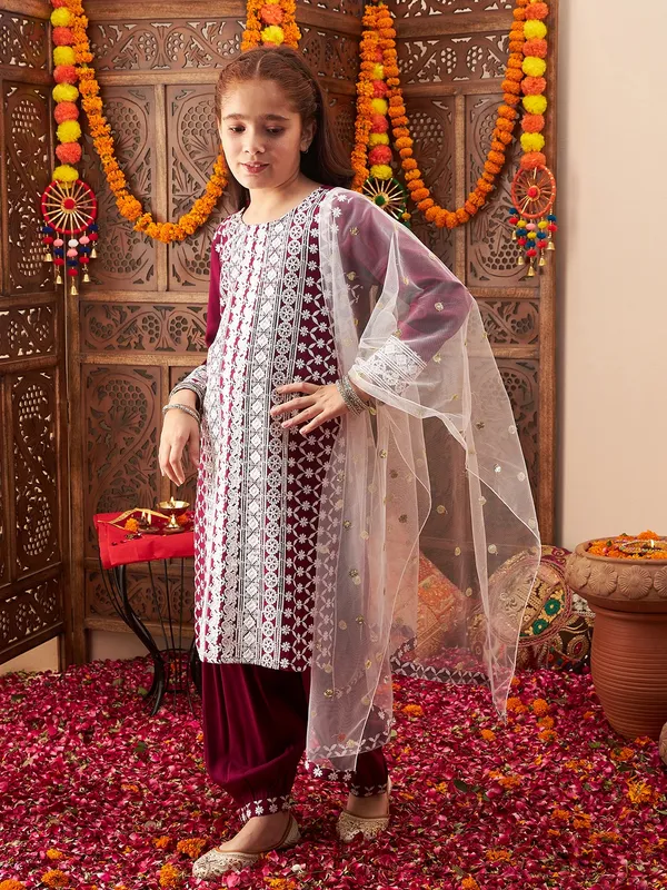 Wine_Kurta_And_Salwar_Set_for_Girls