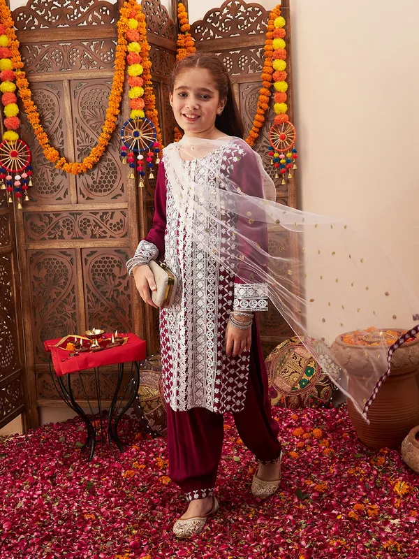 Wine_Kurta_And_Salwar_Set_for_Girls