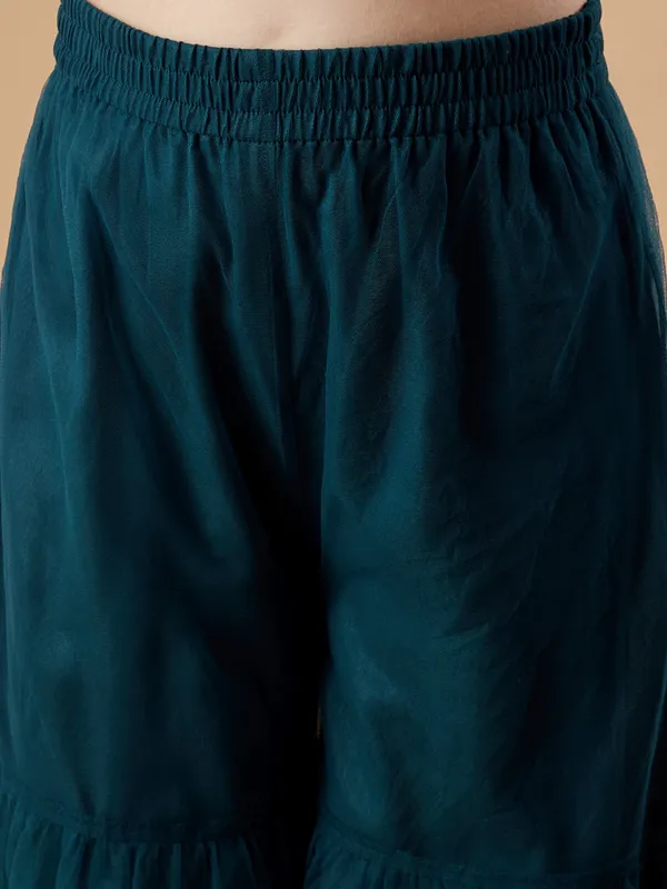 Teal_Kurta_And_Sharara_Set_for_Girls_|_Net_Embroide