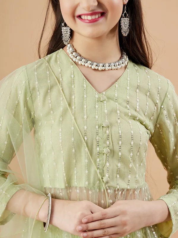 Green__Kurta_And_Sharara_Set_for_Girls_|_Net_Embroide