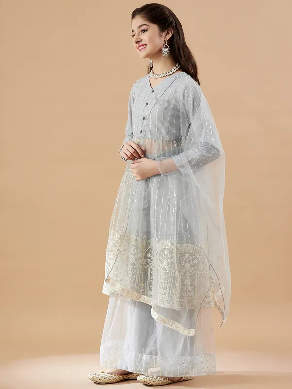 Blue_Kurta_And_Sharara_Set_for_Girls_|_Net_Embroide