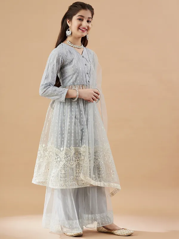 Blue_Kurta_And_Sharara_Set_for_Girls_|_Net_Embroide