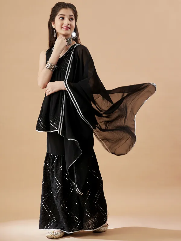 Black__Kurta_And_Sharara_Set_for_Girls_|_Georgette_Embroide