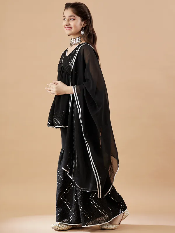 Black__Kurta_And_Sharara_Set_for_Girls_|_Georgette_Embroide