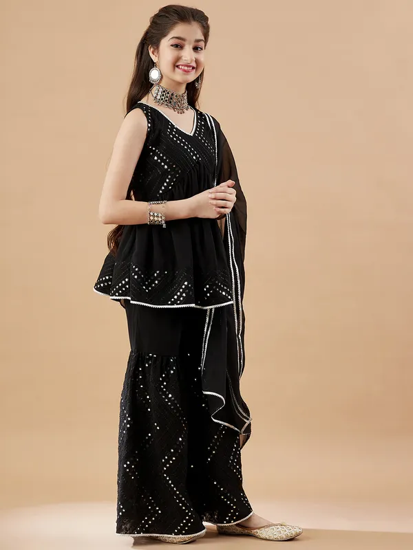 Black__Kurta_And_Sharara_Set_for_Girls_|_Georgette_Embroide