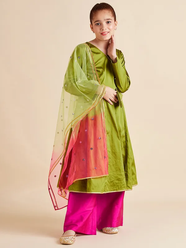 Green__Kurta_And_Trouser_Set_for_Girls_|_Solid