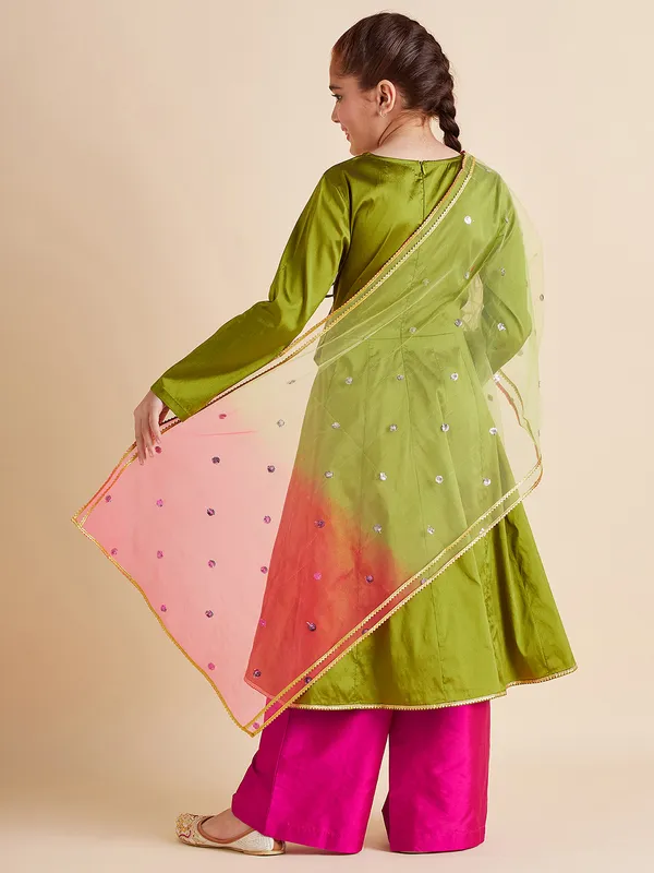 Green__Kurta_And_Trouser_Set_for_Girls_|_Solid