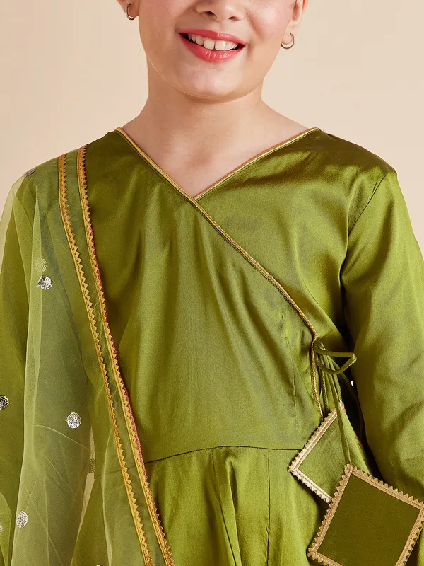 Green__Kurta_And_Trouser_Set_for_Girls_|_Solid