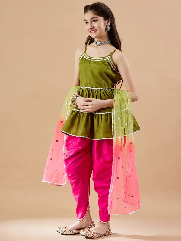 Green__Kurta_And_Dhoti_Set_for_Girls_|_Yoke_Design