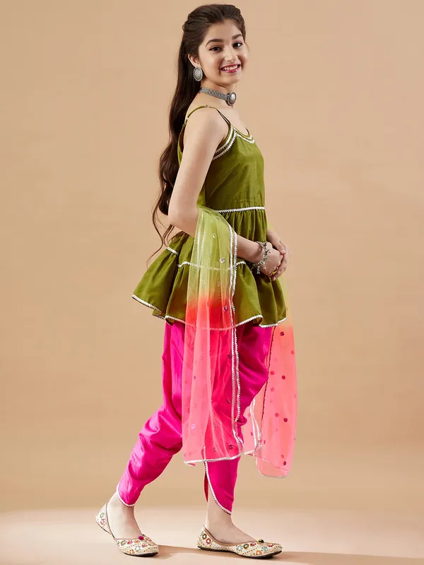 Green__Kurta_And_Dhoti_Set_for_Girls_|_Yoke_Design