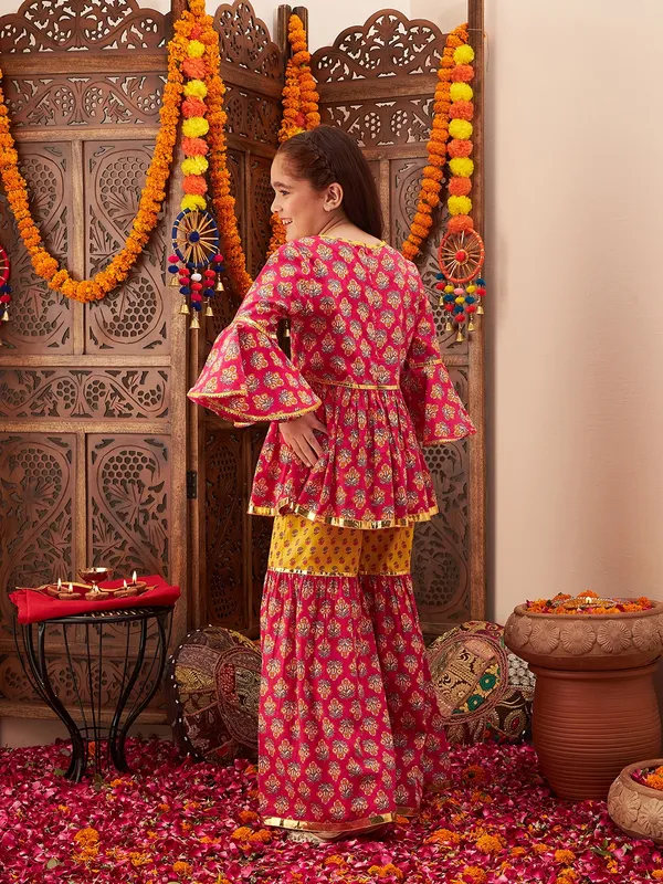 Magenta_Kurta_And_Sharara_Set_for_Girls_|_Yoke_Design