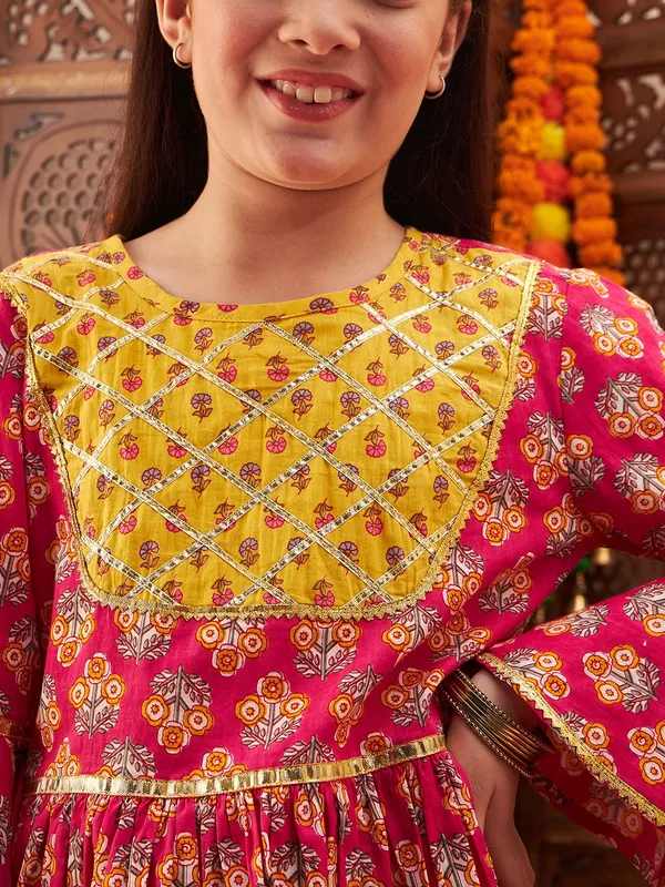 Magenta_Kurta_And_Sharara_Set_for_Girls_|_Yoke_Design