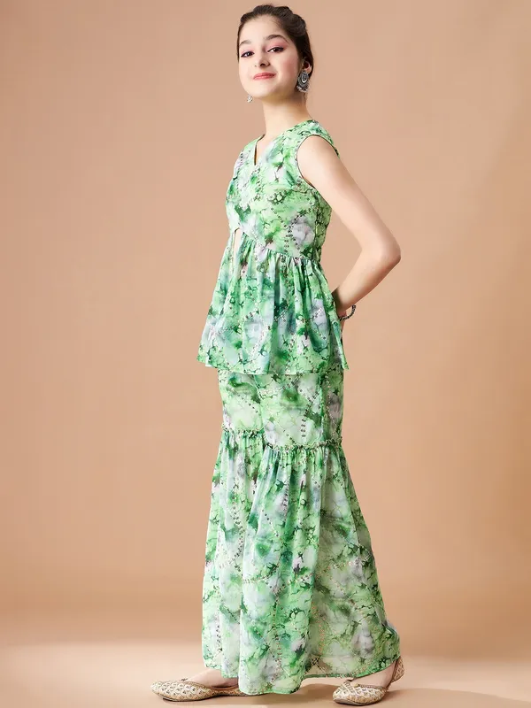 Green__Kurta_And_Sharara_Set_for_Girls_|_Georgette