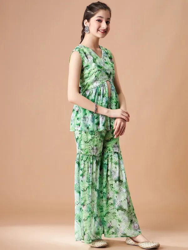 Green__Kurta_And_Sharara_Set_for_Girls_|_Georgette