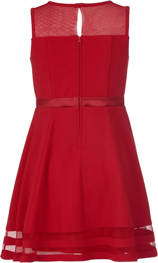 Red_Satin_Solid_Round_Neck_Dress_For_Girls