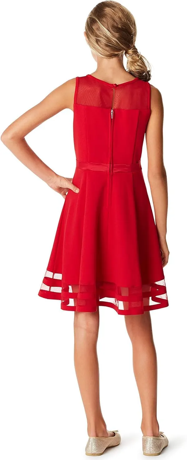 Red_Satin_Solid_Round_Neck_Dress_For_Girls
