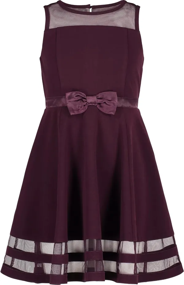 Wine_Net_Solid_Round_Neck_Dress_For_Girls