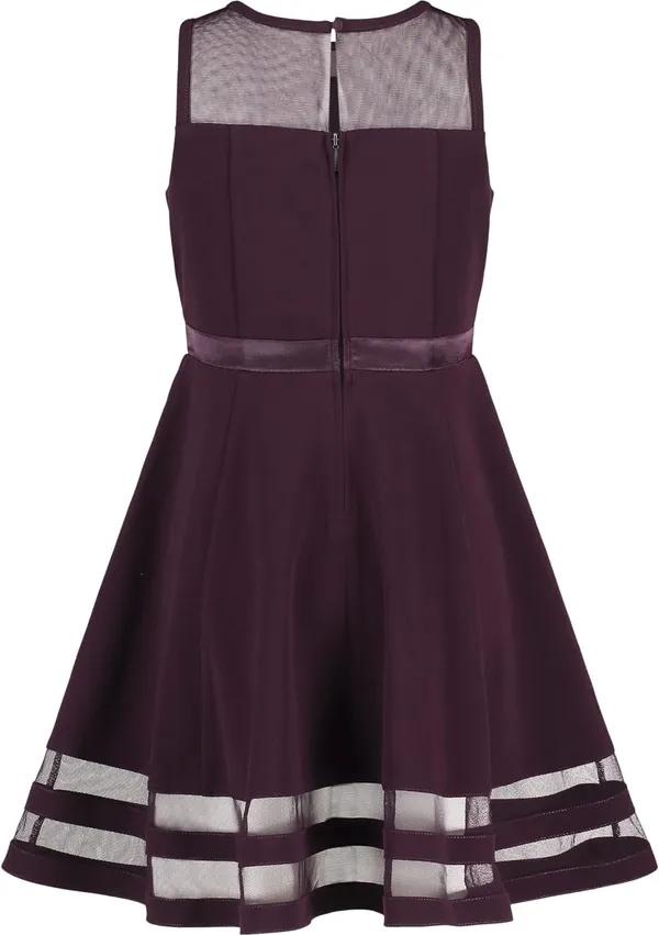 Wine_Net_Solid_Round_Neck_Dress_For_Girls