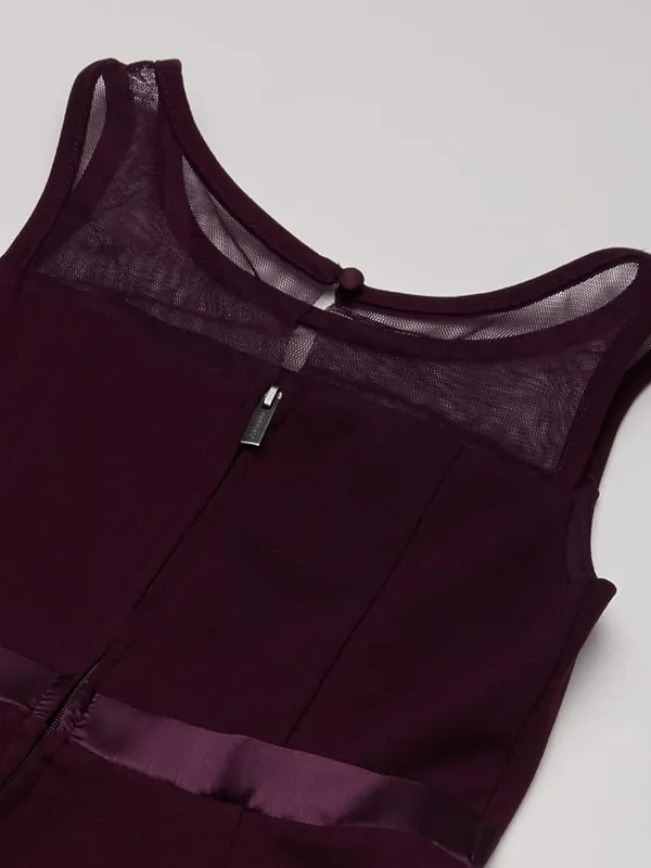 Wine_Net_Solid_Round_Neck_Dress_For_Girls