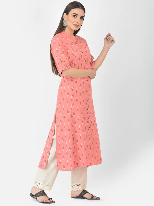 Peach_Cotton_Printed_A-line_Kurta