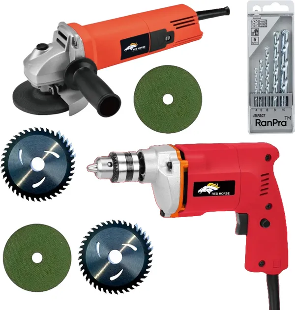 Combo_Of_10Mm_Drill_Machine_With_Multi_Purpose_Angle_Grinder_And_4_Useable_Blades_With_5_Pcs_Of_Drill_Bits_Hammer_Drill_(10_Mm_Chuck_Size,_450_W)