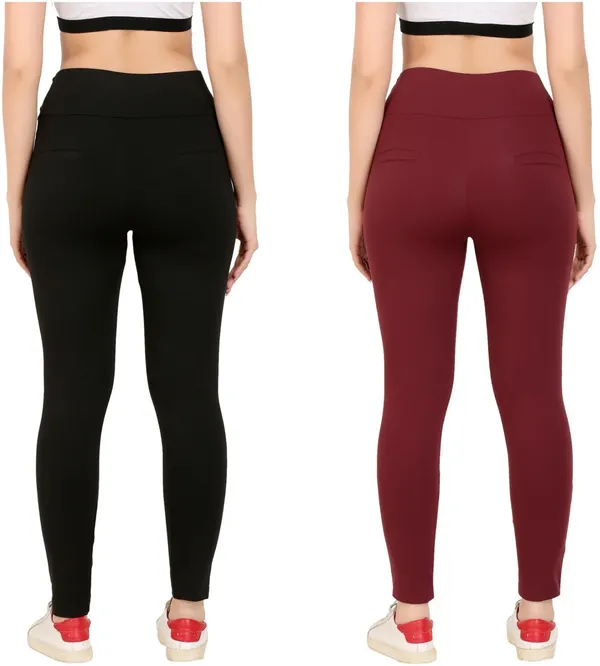 Pack_of_2_Maroon_&_Black_Cotton_Blend_Solid_Tights_For_Women